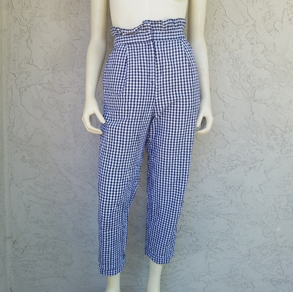 Lush Pants - Lush High Waisted Seersucker Gingham Paperbag Pant